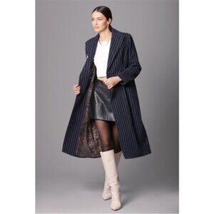 Anthropologie Avec Les Filles Pinstriped Double Breasted Trench Coat Navy XL